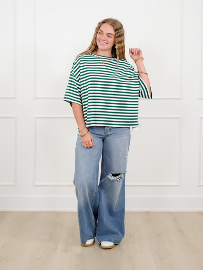 Stripe Short Sleeve Round Neck Top