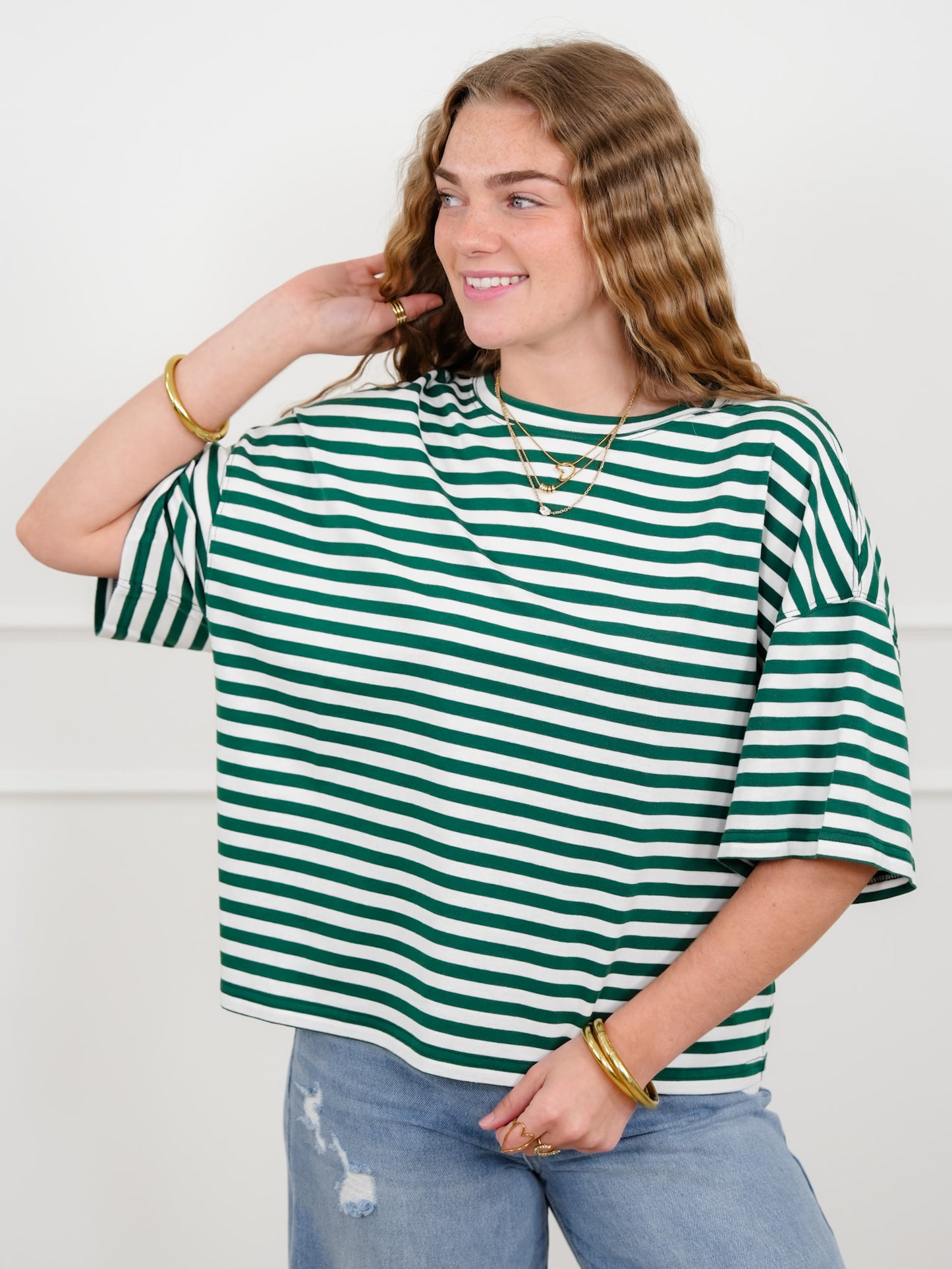 Stripe Short Sleeve Round Neck Top