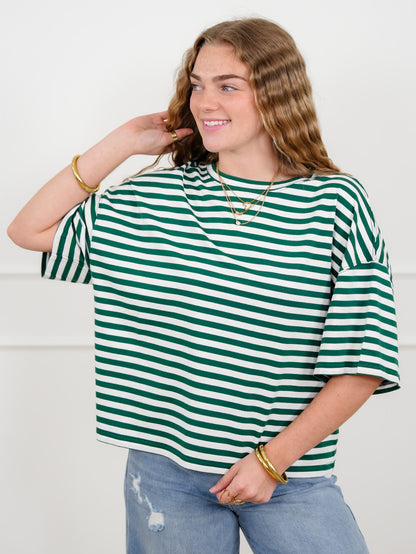 Stripe Short Sleeve Round Neck Top