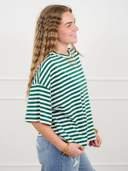 Stripe Short Sleeve Round Neck Top