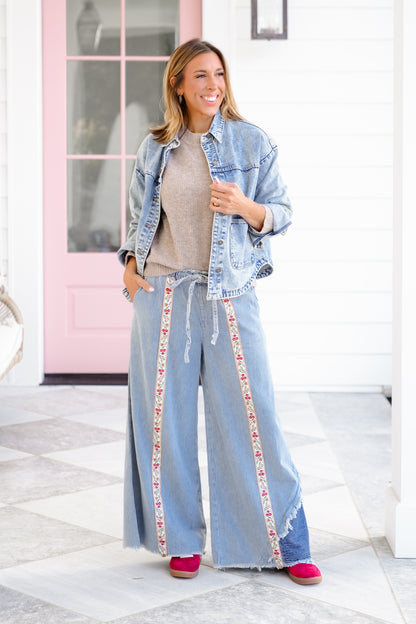 POL Stripe Elastic Waist Wide Leg Pants