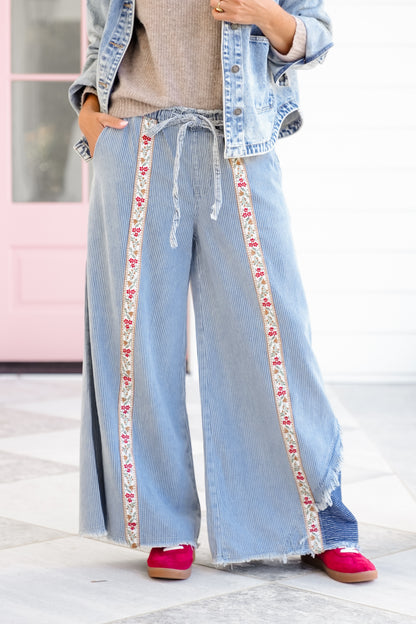 POL Stripe Elastic Waist Wide Leg Pants