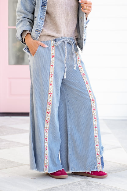 POL Stripe Elastic Waist Wide Leg Pants