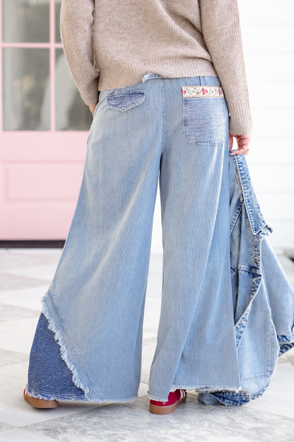 POL Stripe Elastic Waist Wide Leg Pants