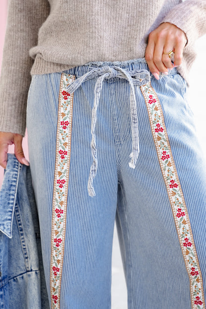 POL Stripe Elastic Waist Wide Leg Pants