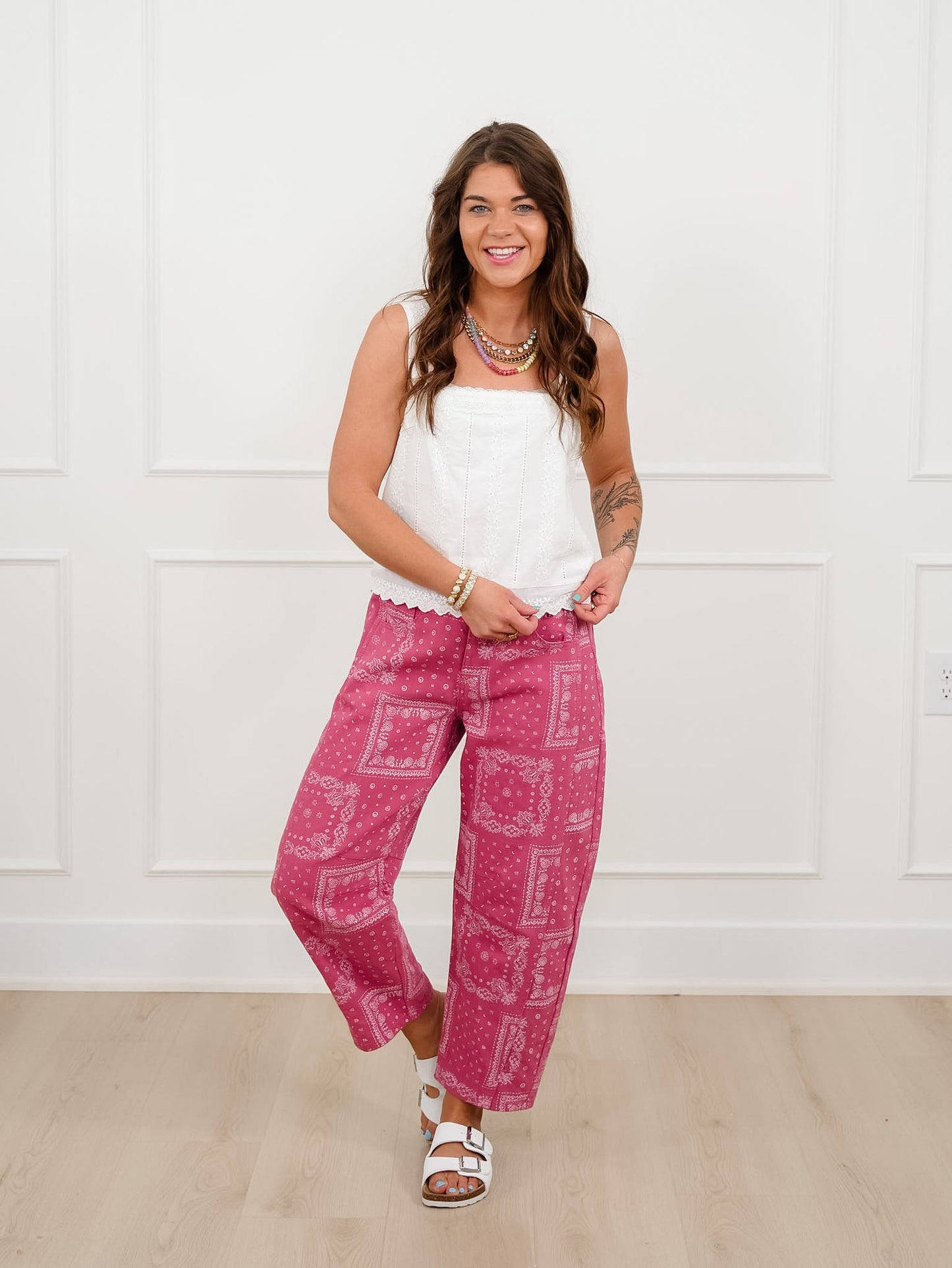 Floral Eyelet Square Neck Tank Top with Side Zipper