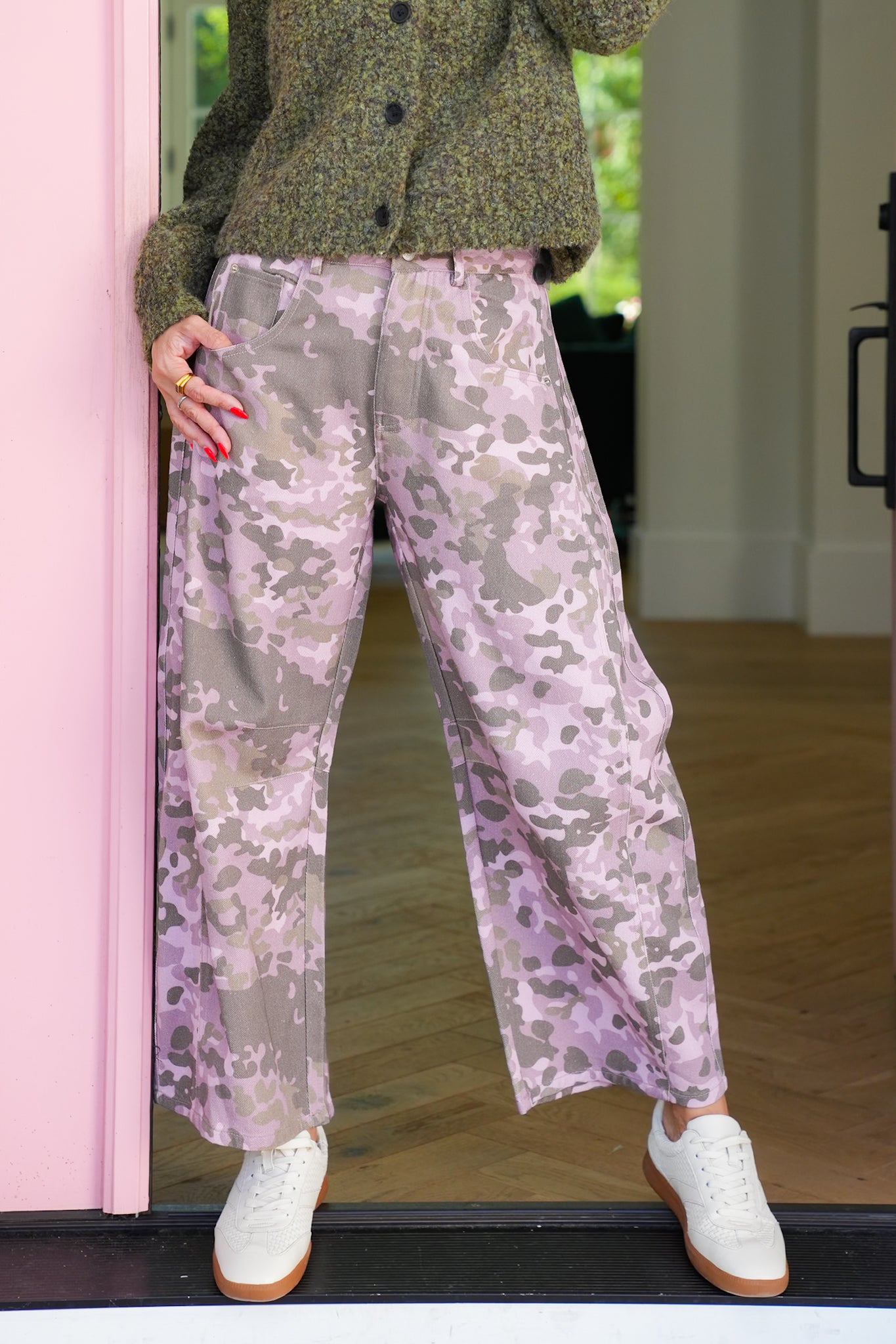 Washed Pink Camo Barrel Jeans