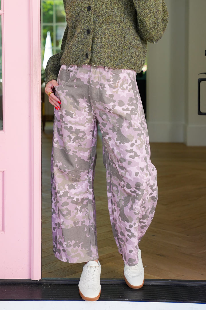 Washed Pink Camo Barrel Jeans