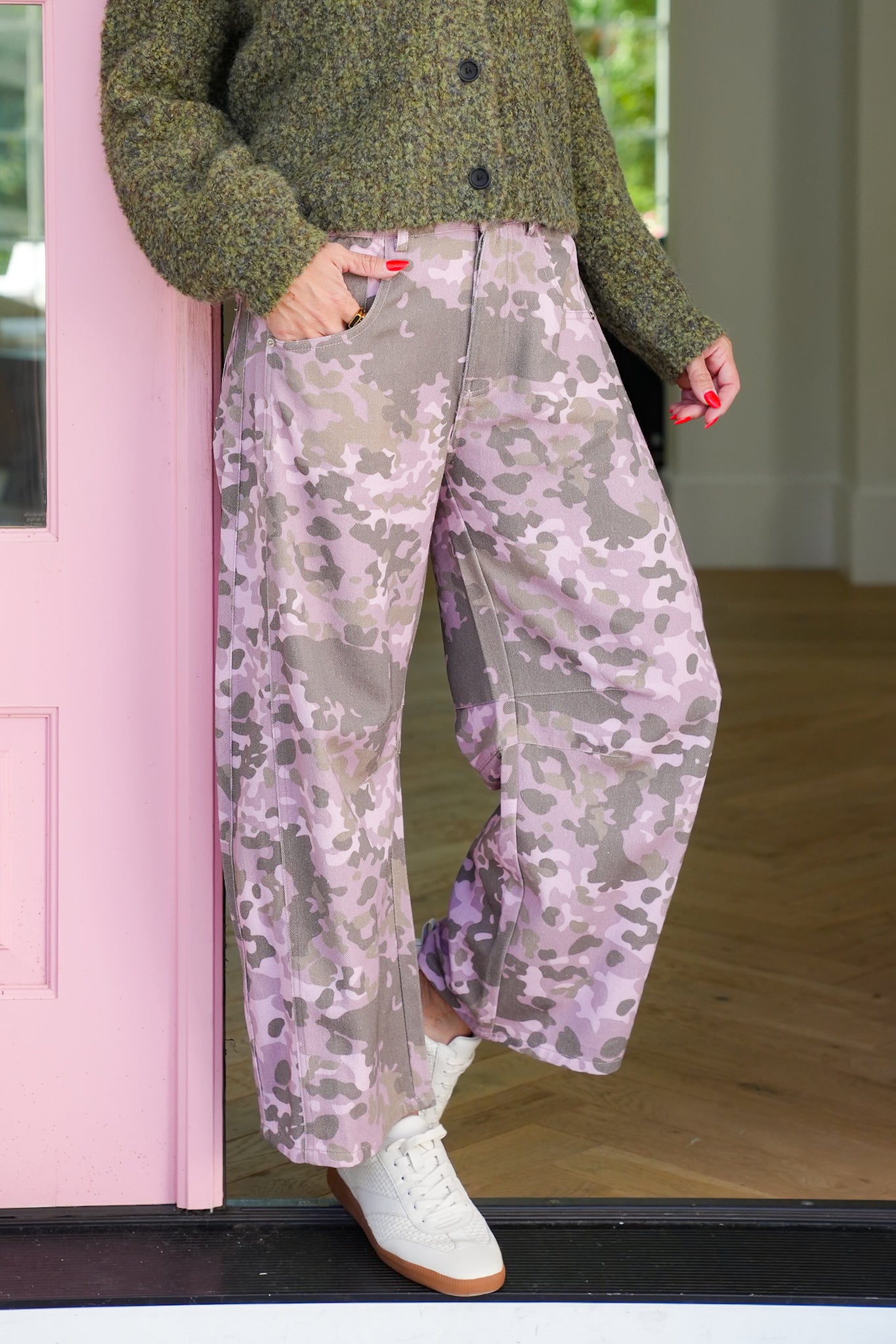 Washed Pink Camo Barrel Jeans