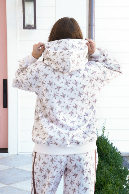 Floral Print Long Sleeve Fleece Hoodie