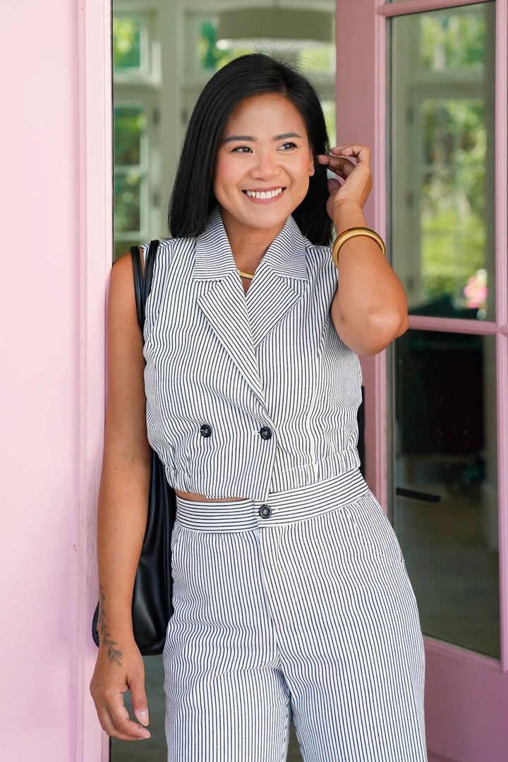 Pinstripe Double Breasted Cropped Vest
