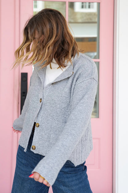 Brushed Knit Long Sleeve Button Down Cardigan
