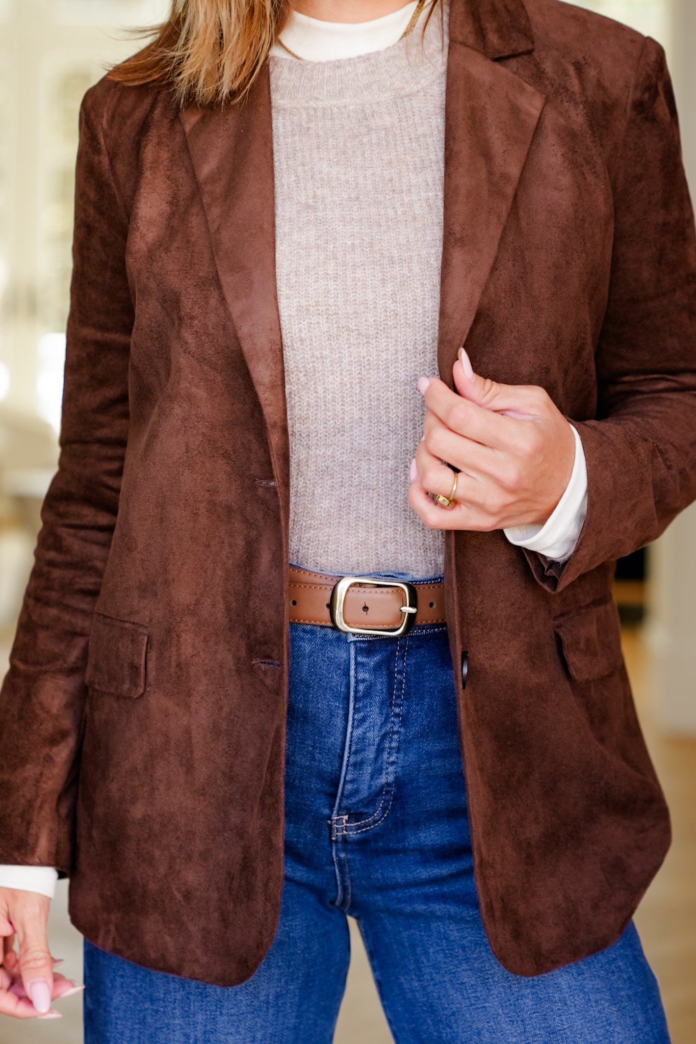 Vegan Suede Long Sleeve Blazer