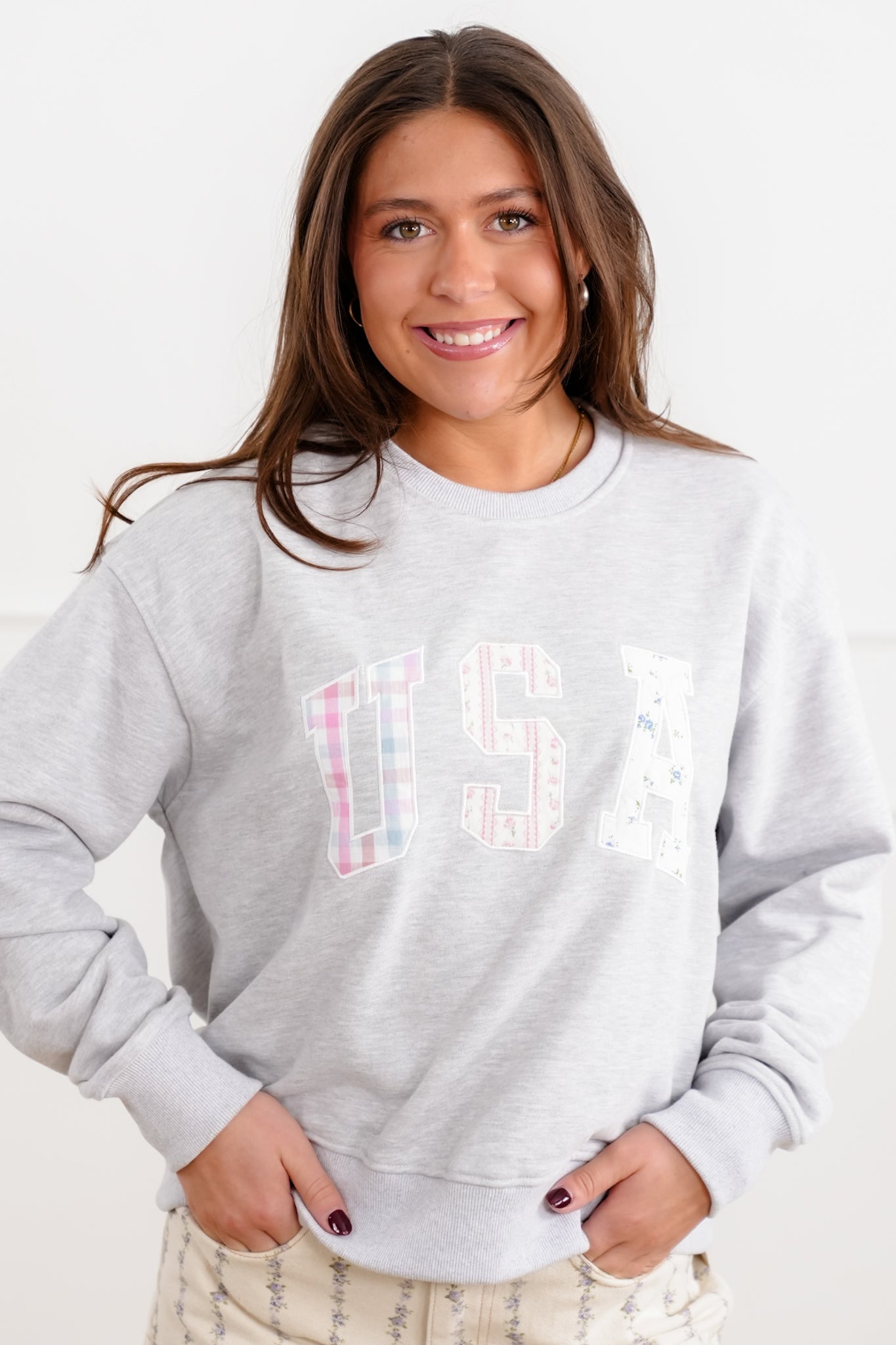 Long Sleeve Patchwork USA Pullover