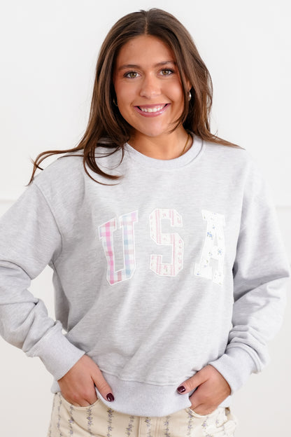 Long Sleeve Patchwork USA Pullover