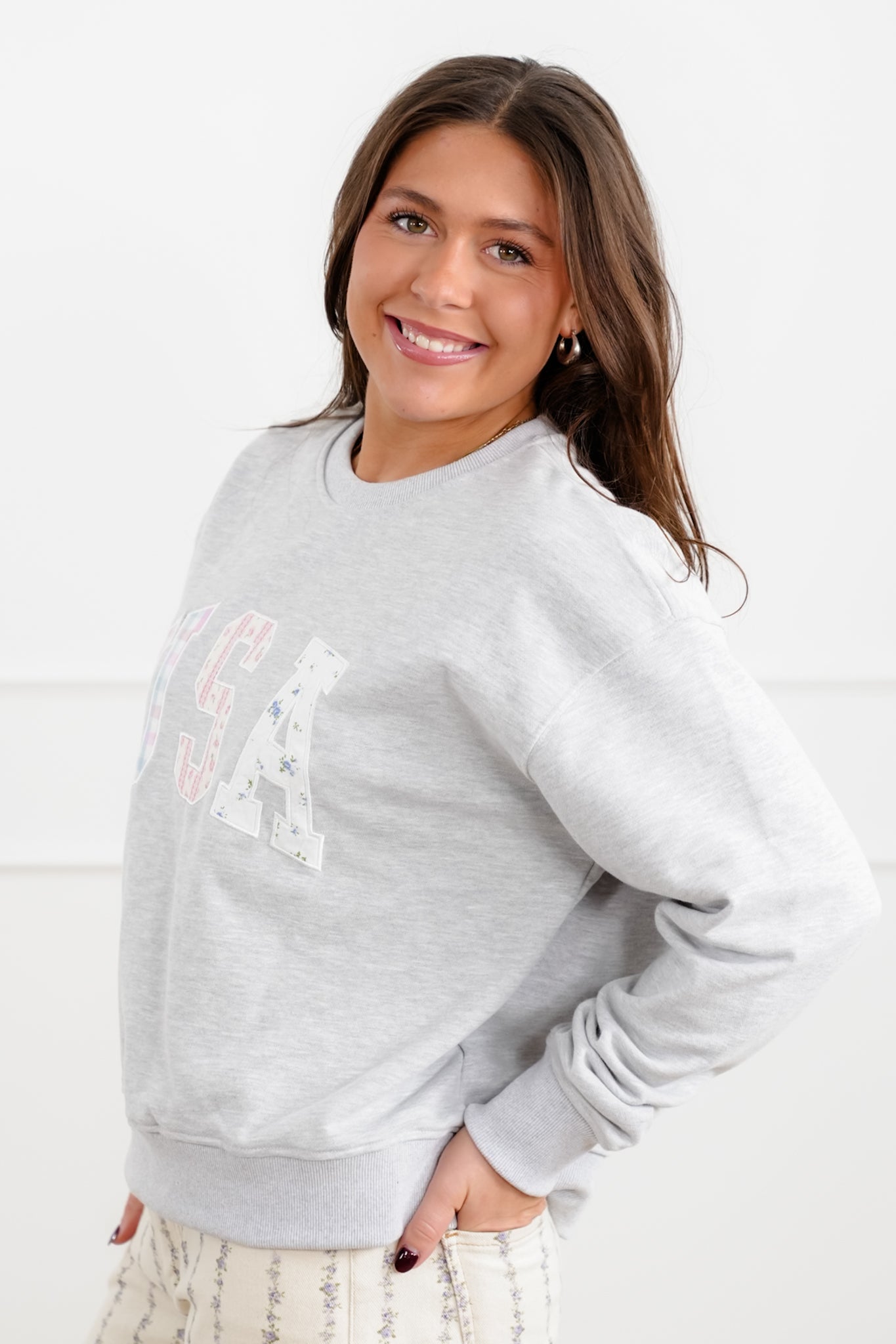 Long Sleeve Patchwork USA Pullover