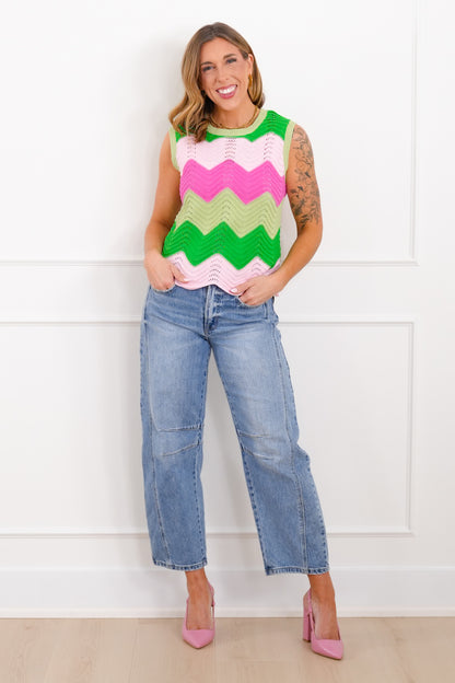 Chevron Crochet Sleeveless Sweater Top