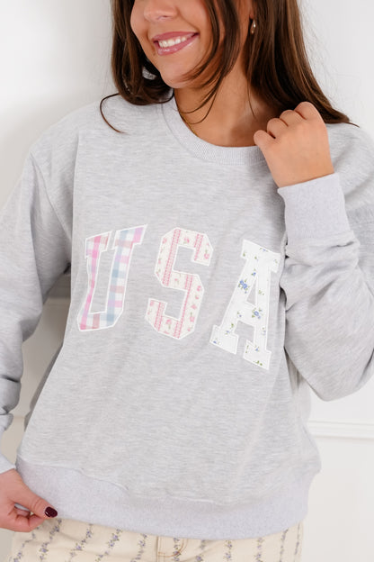 Long Sleeve Patchwork USA Pullover