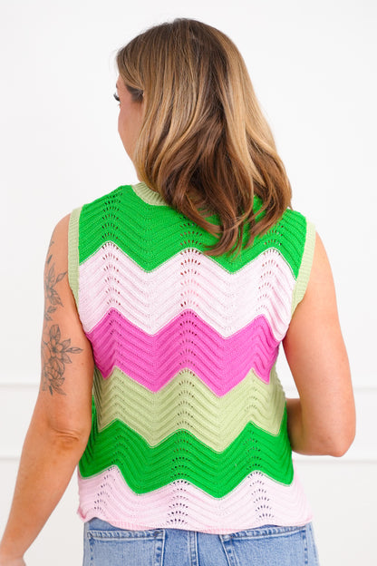 Chevron Crochet Sleeveless Sweater Top