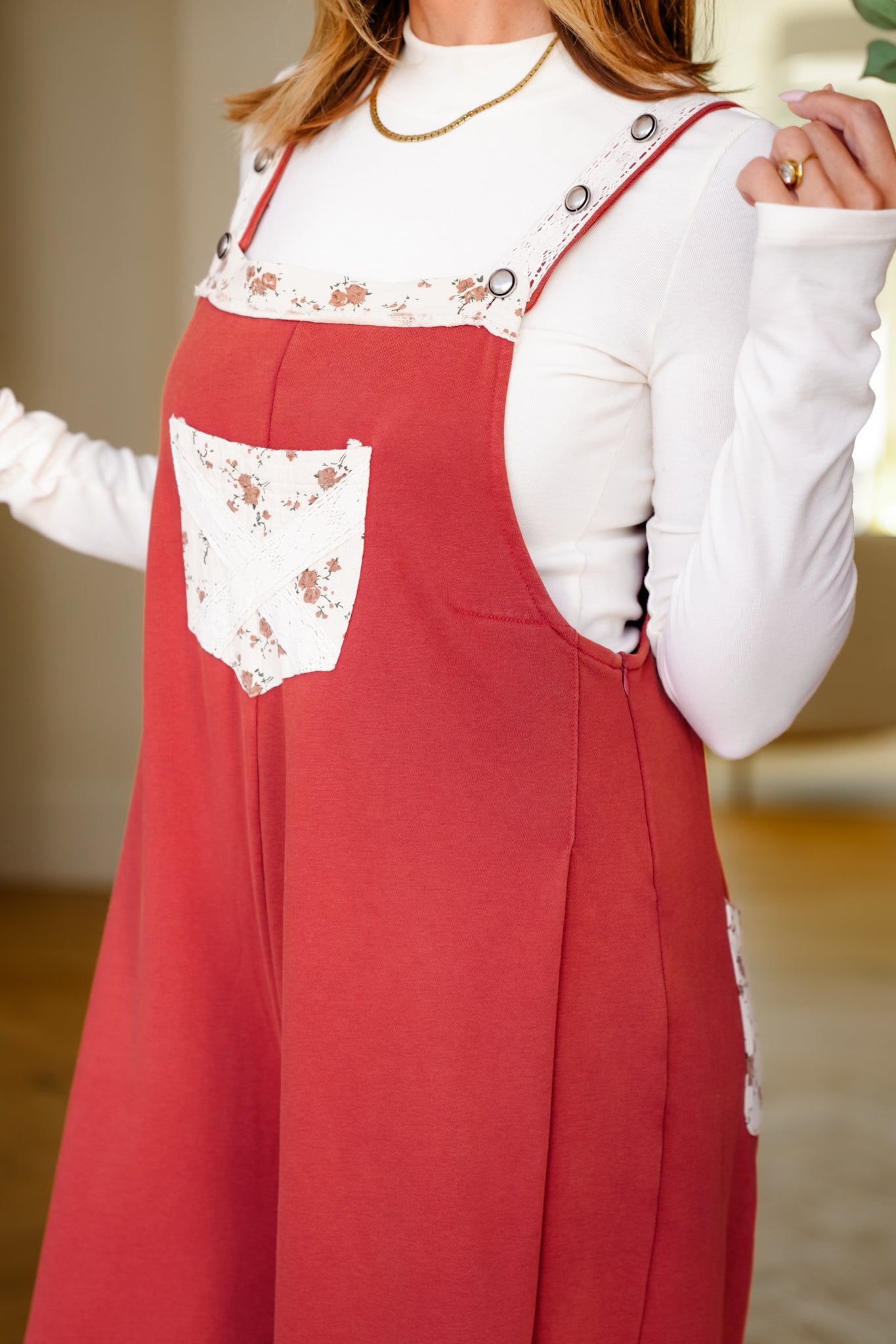 POL French Terry Wide Leg Overalls with Patchwork