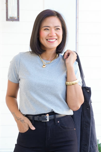 Heather Grey Short Sleeve Top with Scallop Edge