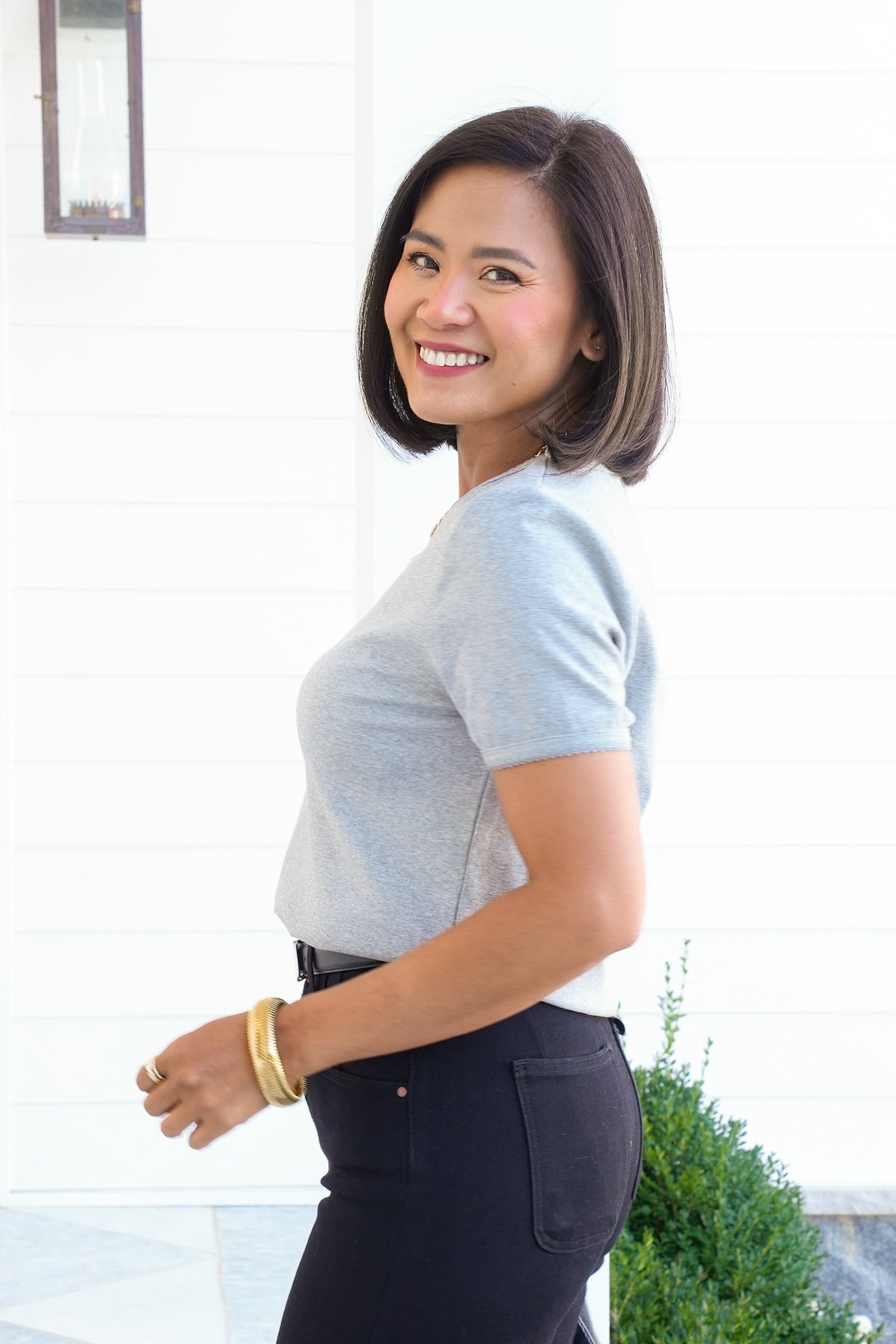 Heather Grey Short Sleeve Top with Scallop Edge