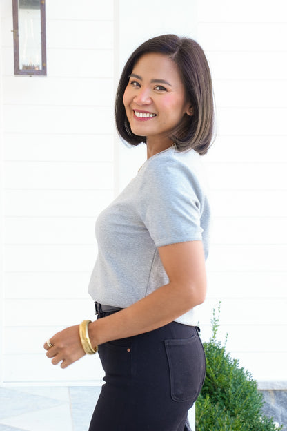 Heather Grey Short Sleeve Top with Scallop Edge