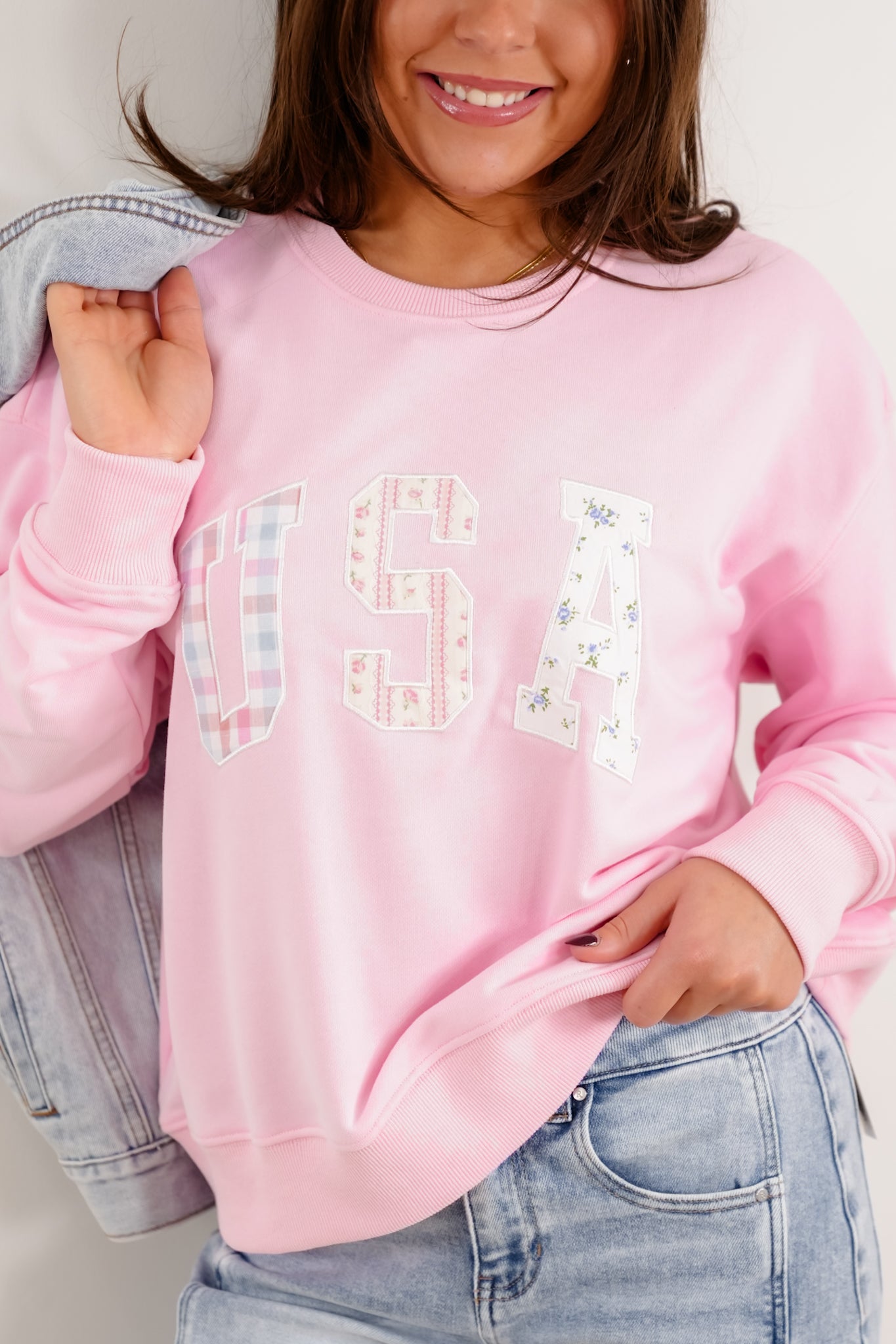 Long Sleeve Patchwork USA Pullover