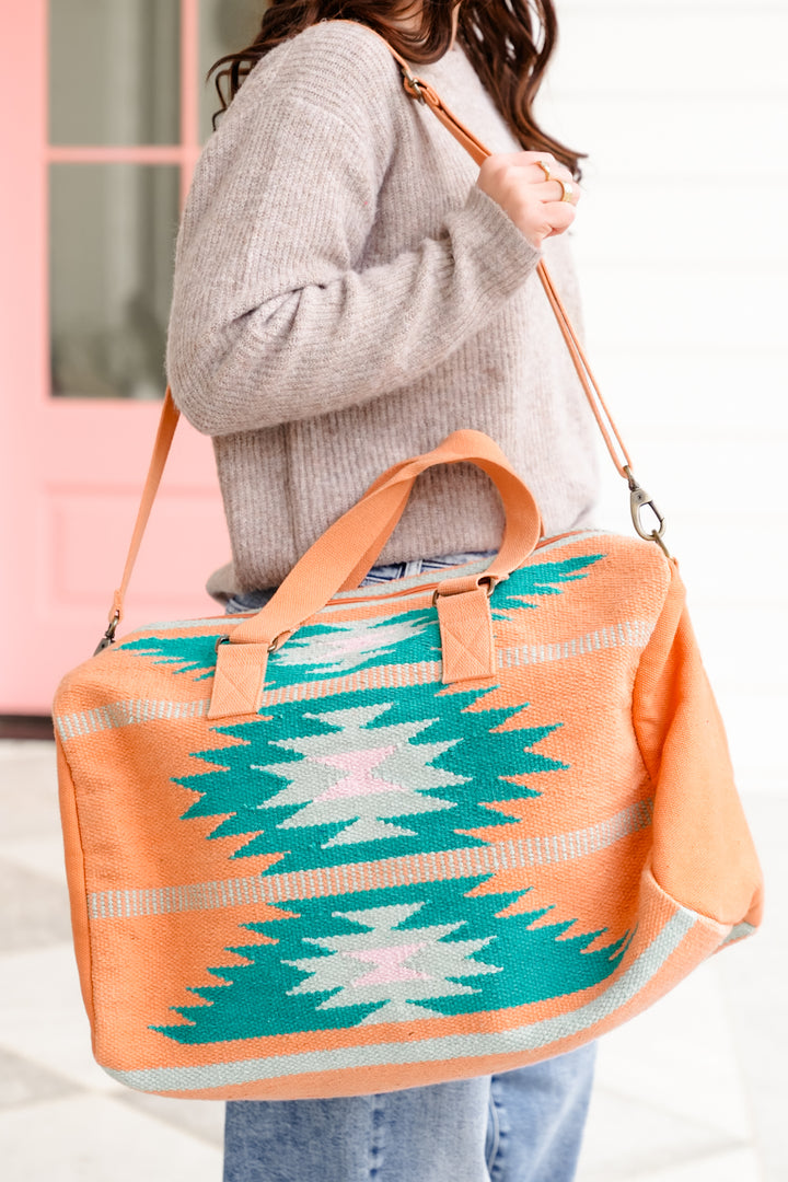 Orange, Green & Pink Aztec Duffel