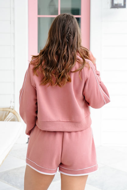 Long Sleeve Fleece Sweatshirt with Gingham Trim Detail