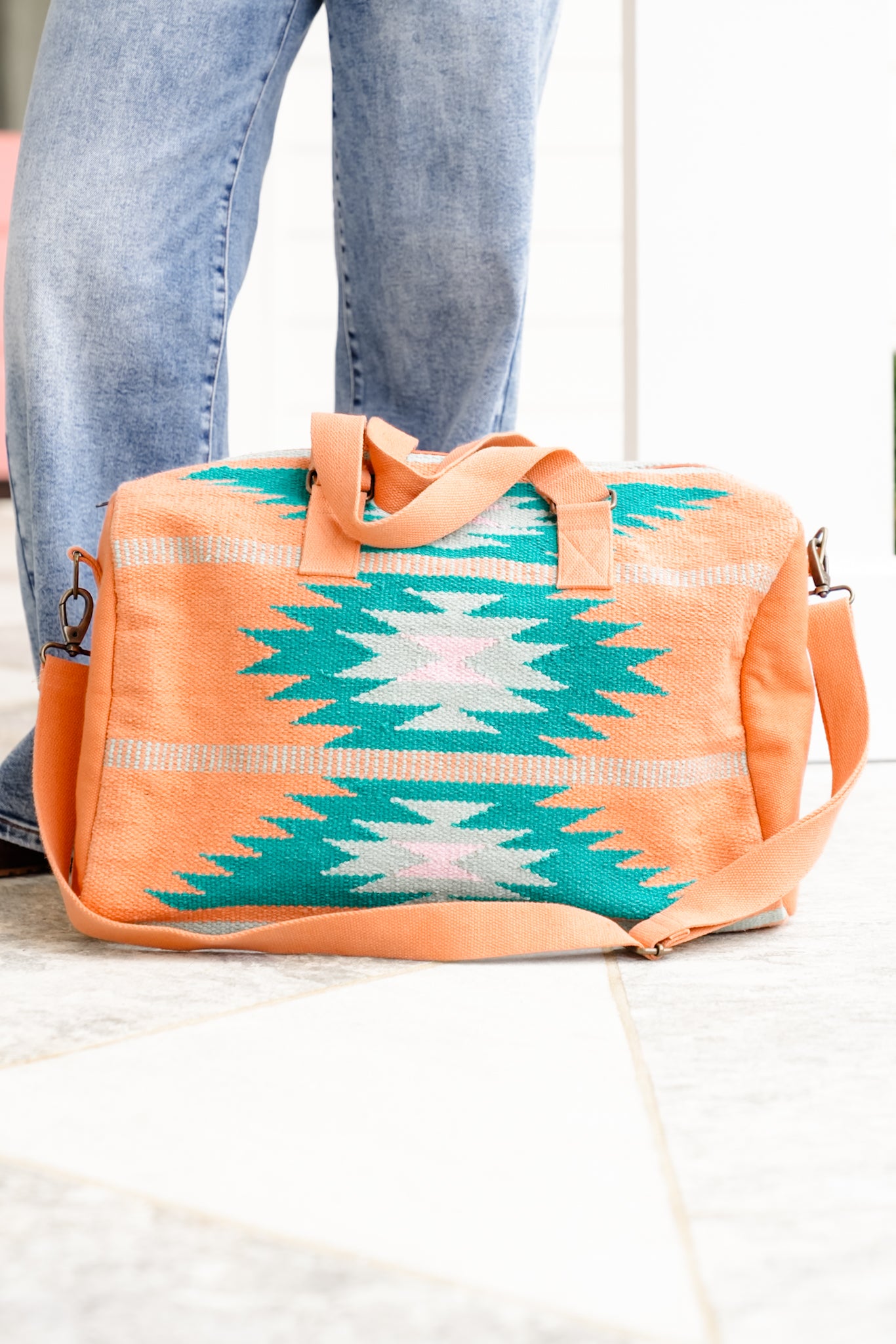 Orange, Green & Pink Aztec Duffel