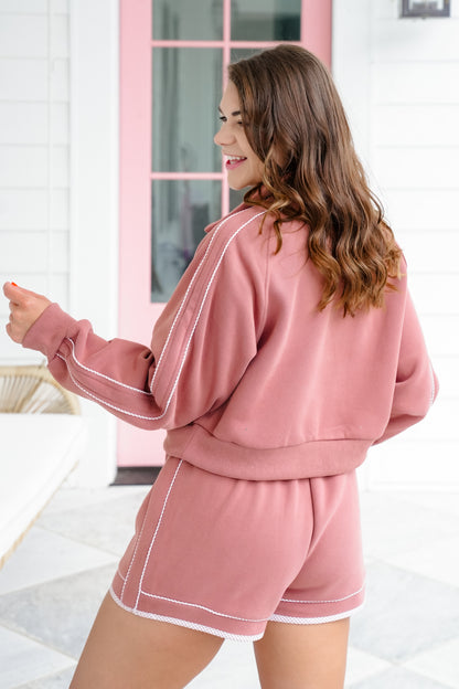 Long Sleeve Fleece Sweatshirt with Gingham Trim Detail