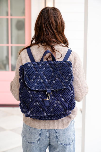 Navy Diamond Pattern Backpack