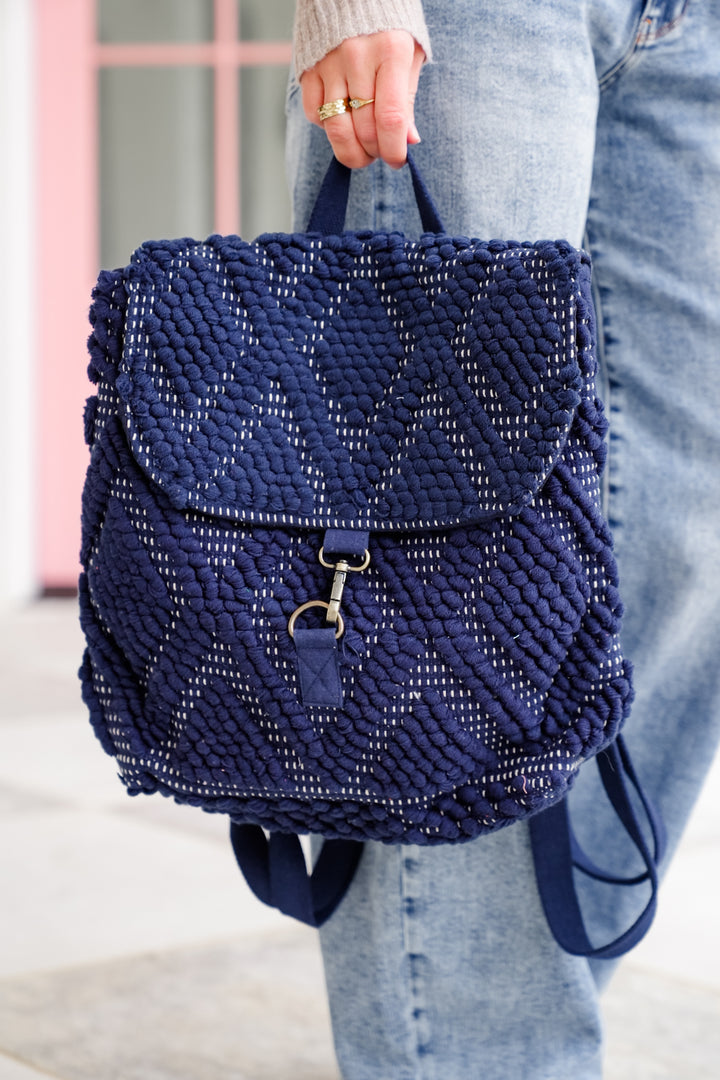 Navy Diamond Pattern Backpack
