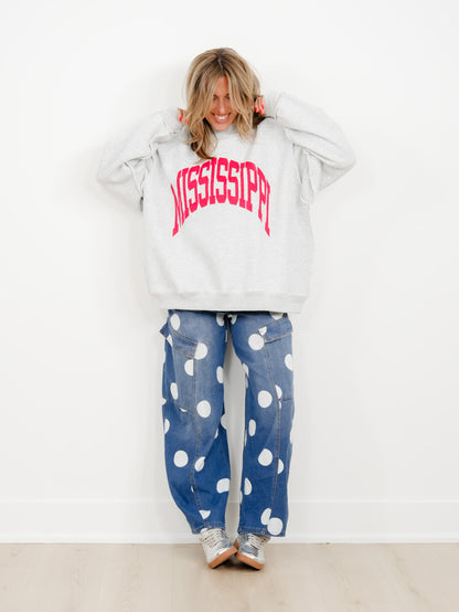Long Sleeve Reversible Mock Neck Mississippi/MS Graphic Sweatshirt - Freckled Poppy