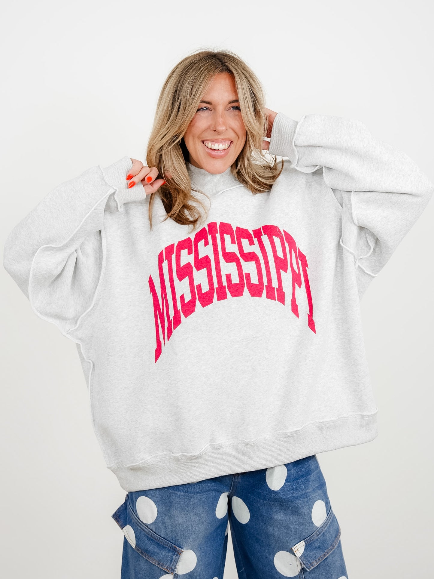 Long Sleeve Reversible Mock Neck Mississippi/MS Graphic Sweatshirt - Freckled Poppy