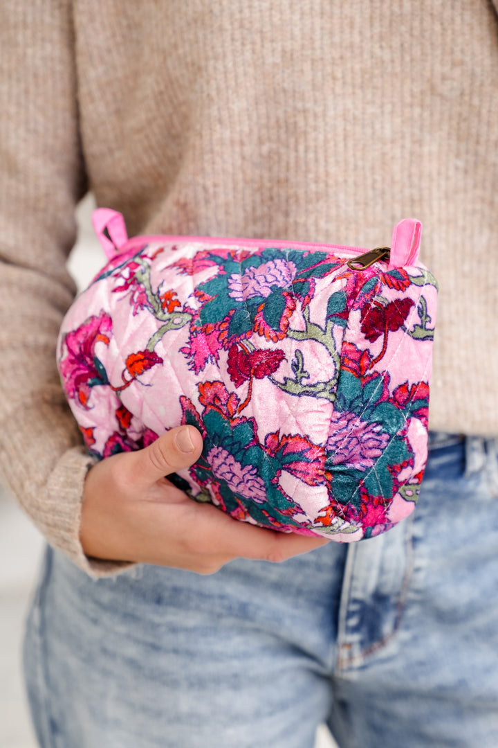 Light Pink & Multicolored Floral Travel Pouch