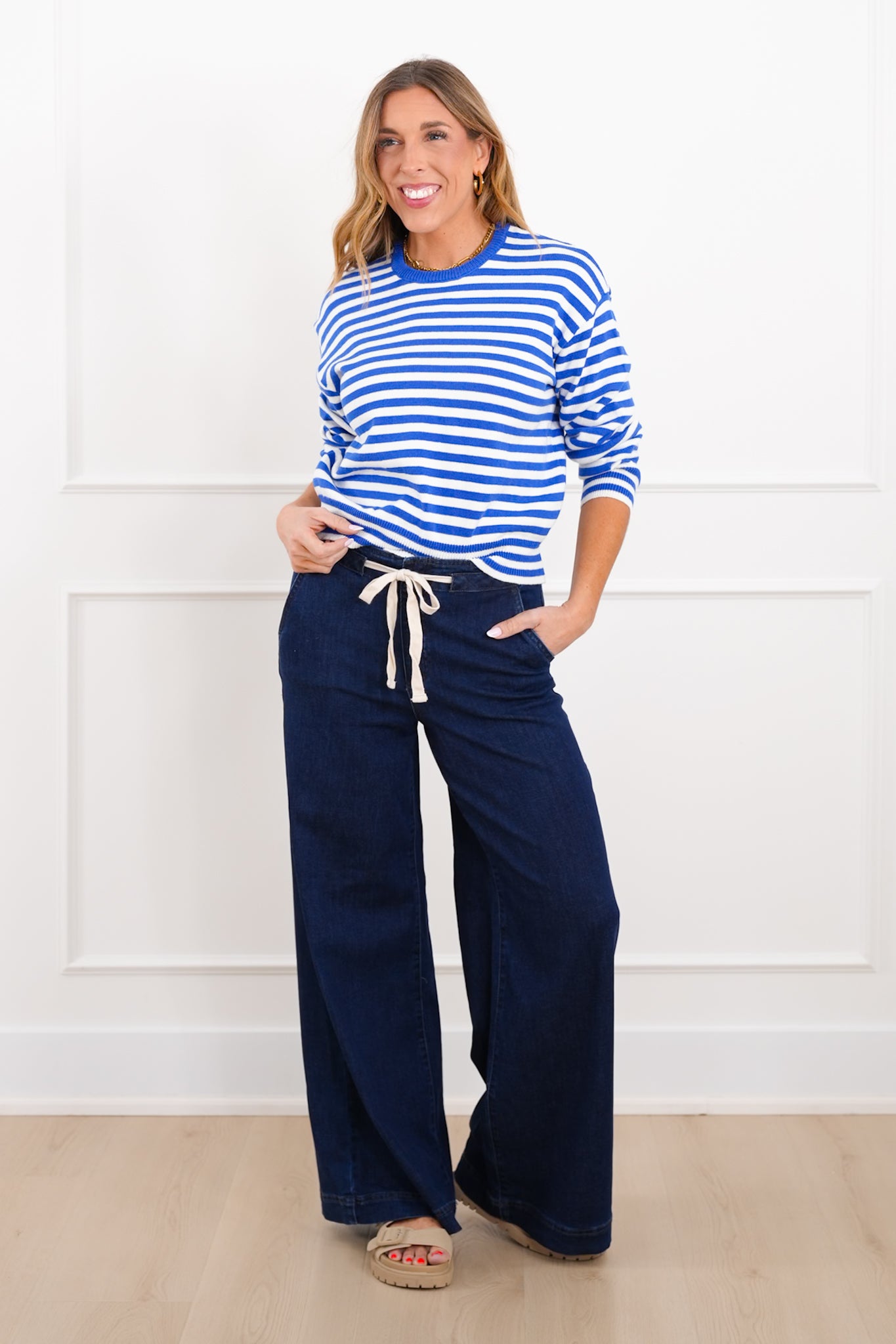 Striped Long Sleeve Crewneck Pullover Sweater