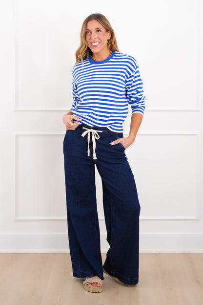 Striped Long Sleeve Crewneck Pullover Sweater