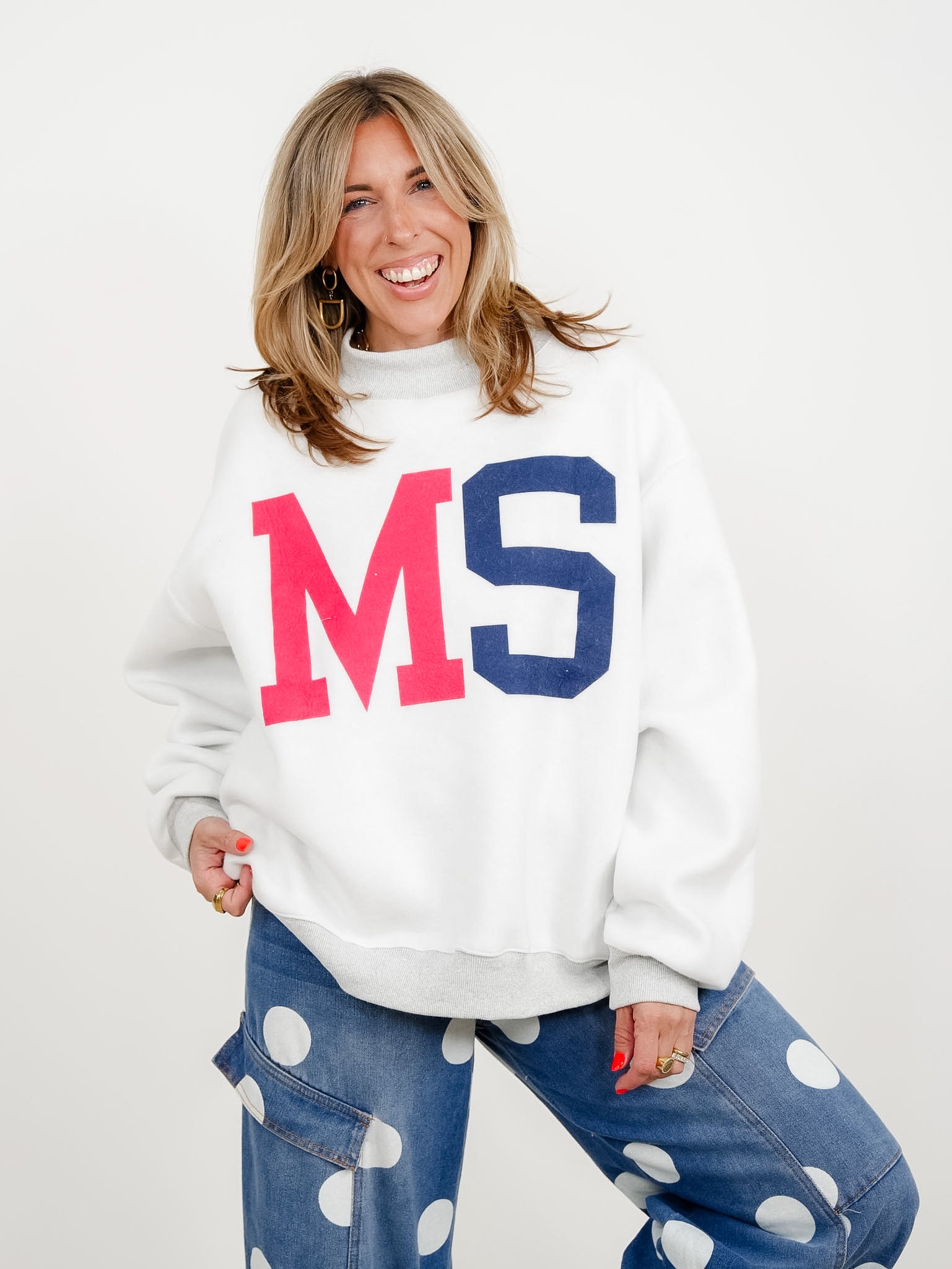 Long Sleeve Reversible Mock Neck Mississippi/MS Graphic Sweatshirt - Freckled Poppy