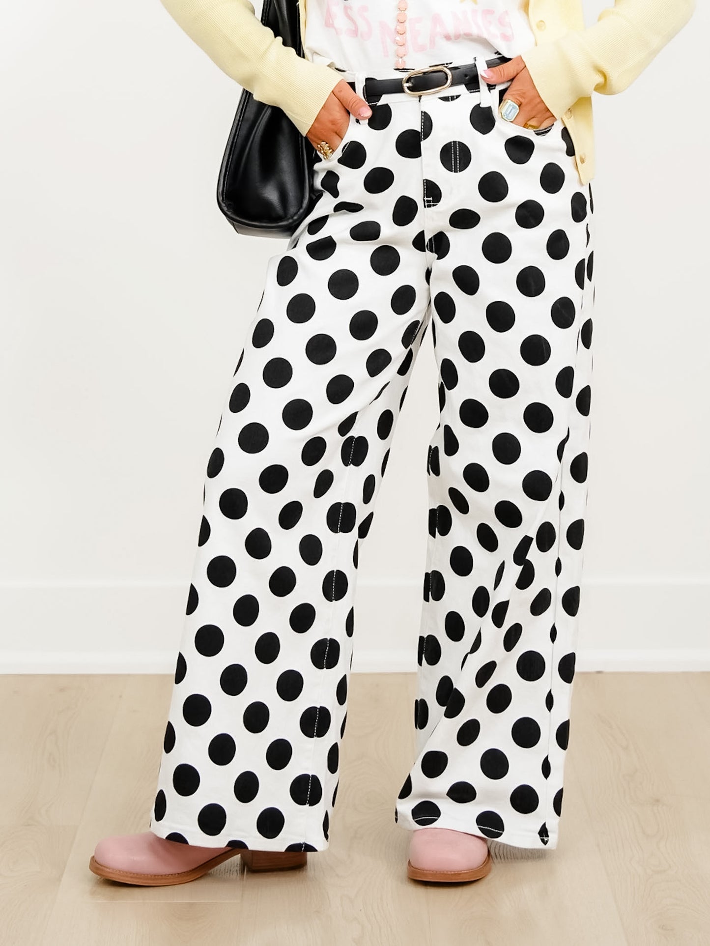 Plus/Reg Polka Dot High Waist Wide Leg Pants