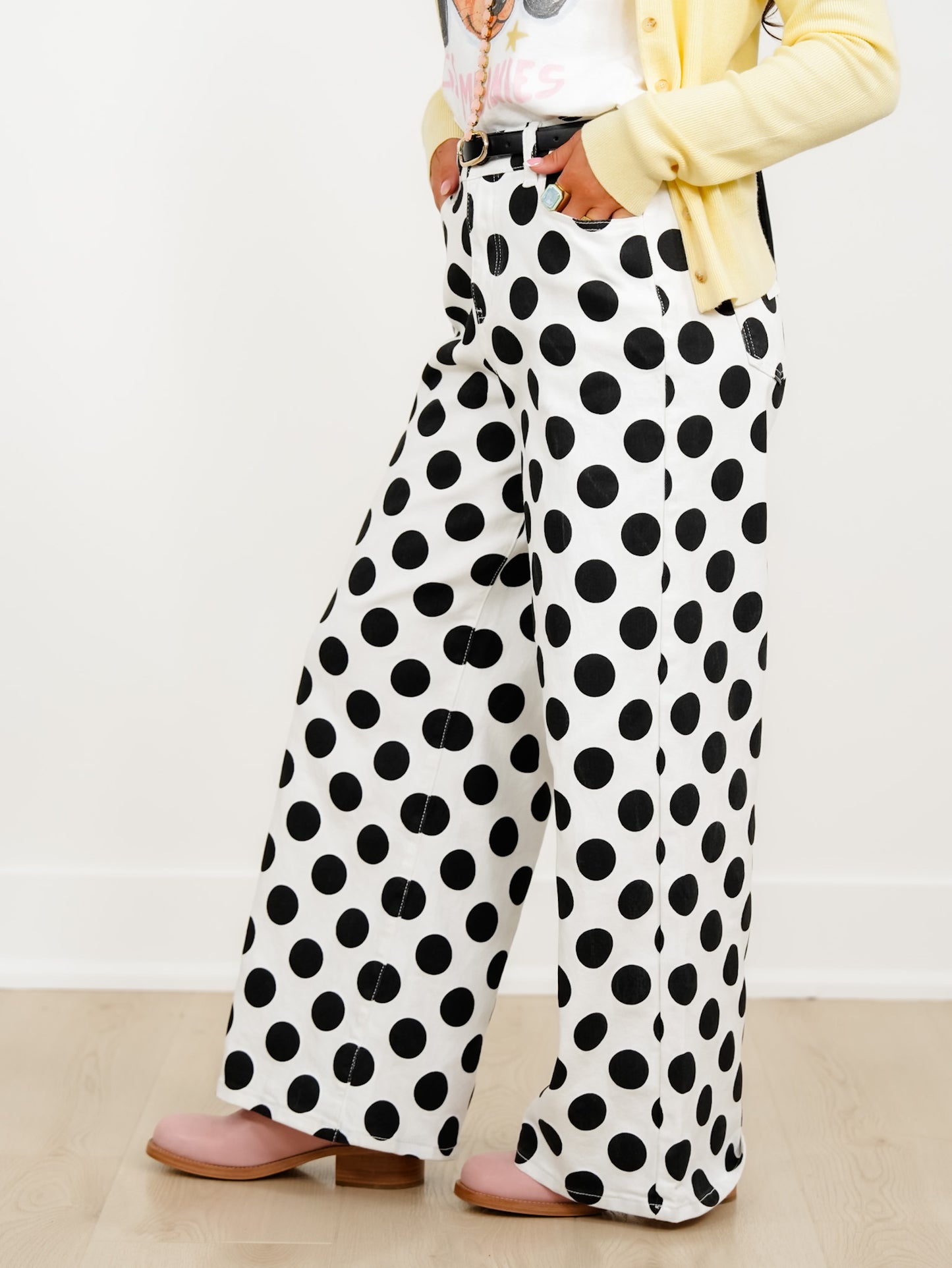 Plus/Reg Polka Dot High Waist Wide Leg Pants