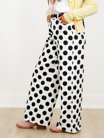 Plus/Reg Polka Dot High Waist Wide Leg Pants