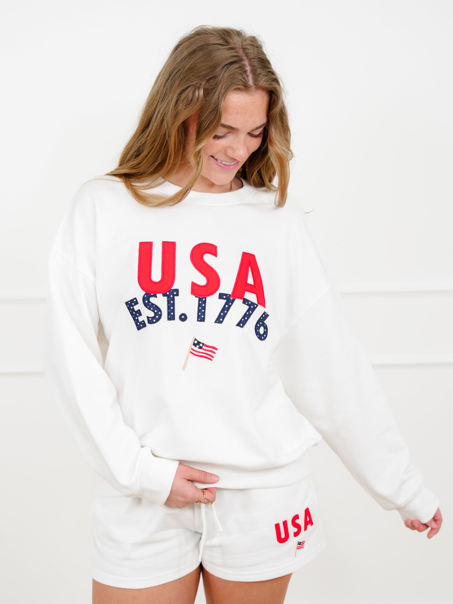 Embroidered "USA" Long Sleeve Pullover