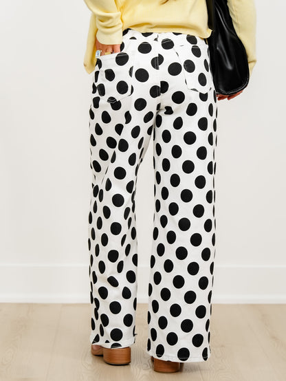 Plus/Reg Polka Dot High Waist Wide Leg Pants