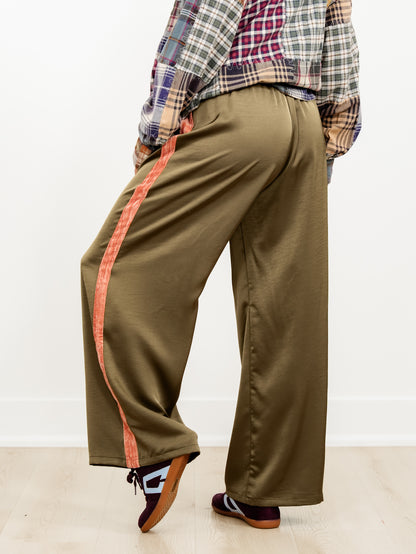 Elastic Waist Wide Leg Pants with Velvet Side Stripe