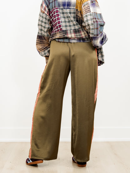 Elastic Waist Wide Leg Pants with Velvet Side Stripe