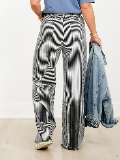Plus/Reg Stripe High Waist Wide Leg Pants