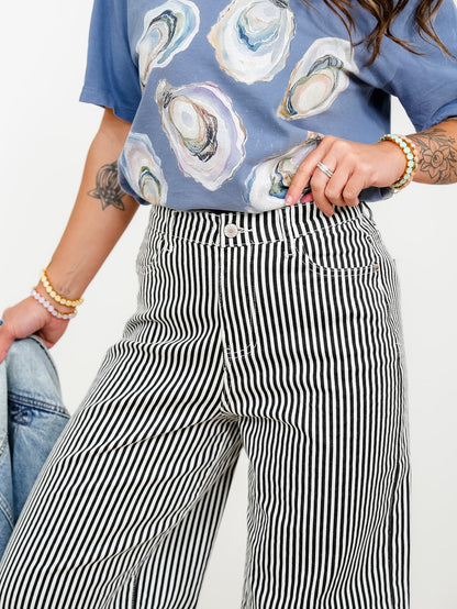 Plus/Reg Stripe High Waist Wide Leg Pants