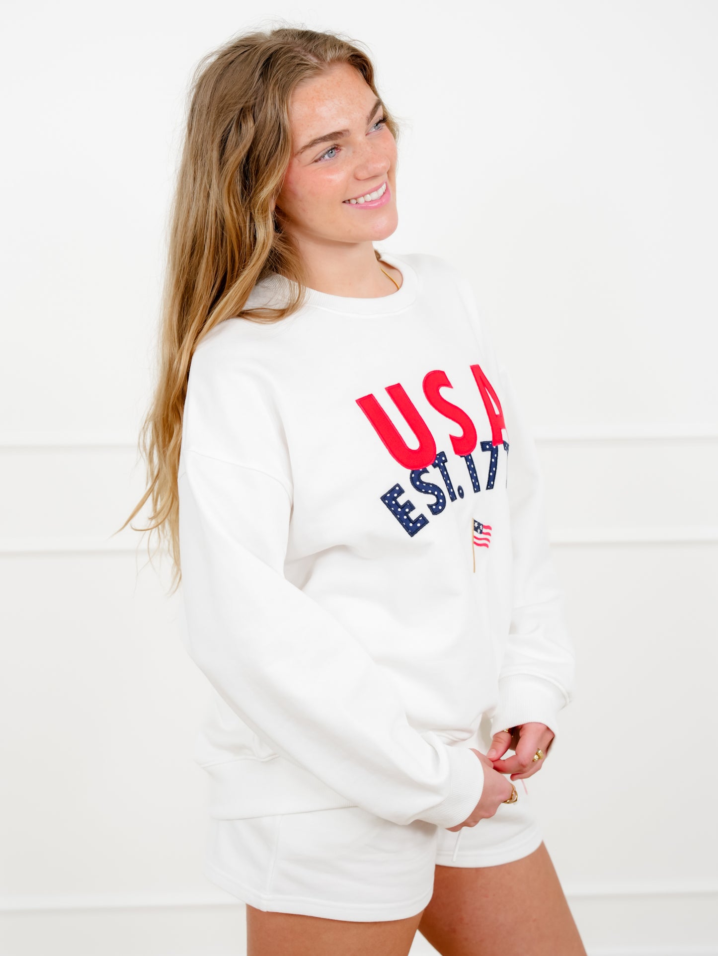 Embroidered "USA" Long Sleeve Pullover